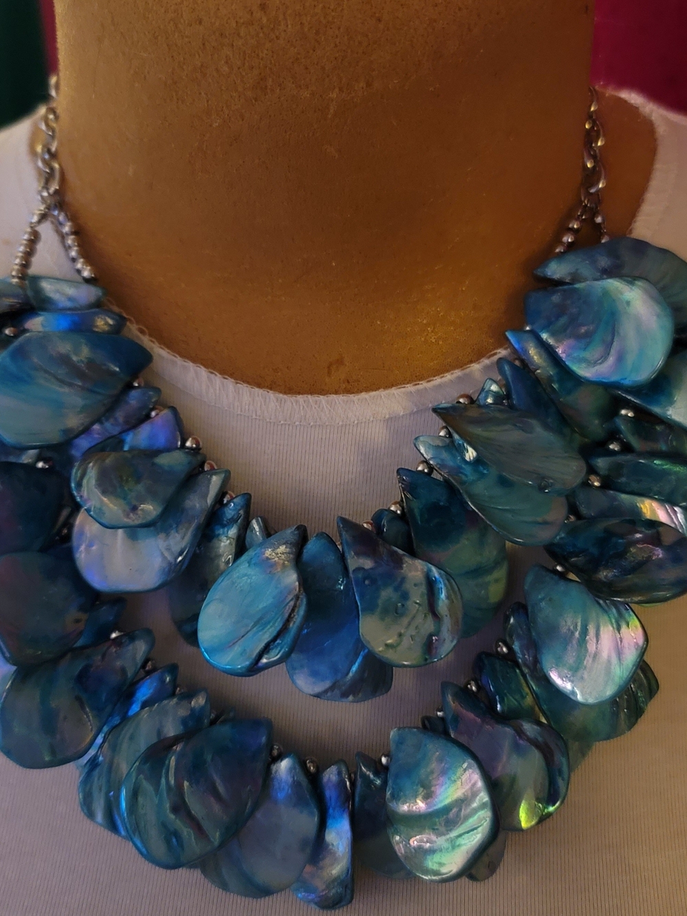 Blue Iridescent Shell Statement Necklace - Six Piece Set